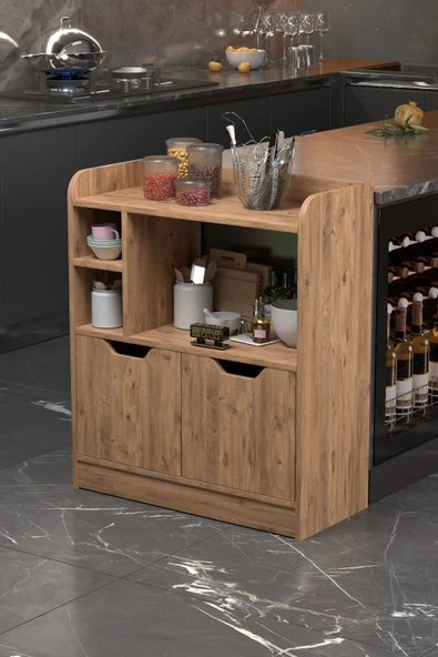 MUTFAK DOLABI ÇOK AMAÇLI FIRIN DOLABI 2 KAPAKLI RAFLI KAHVE KÖŞESİ ATLANTİK ÇAM - Resim 2