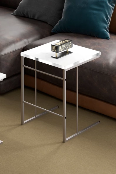 ORTA SEHPA VE ZİGON SEHPA SOLO SET GÜMÜŞ BEYAZ - Resim 3