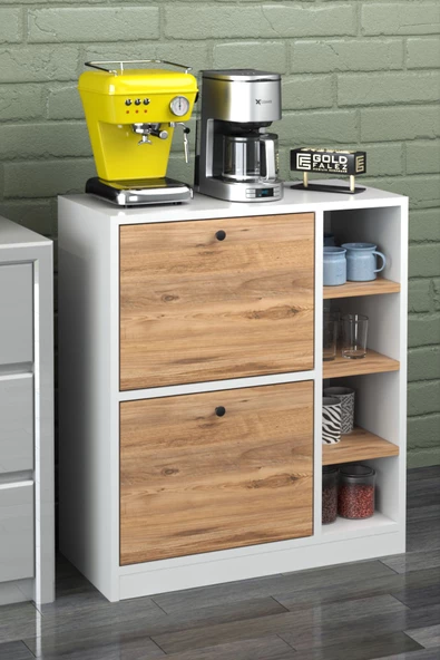 Kahve Köşesi Mutfak Rafı Çok Amaçlı Dolap Mutfak Stand Mutfak Bango Beyaz Ceviz - 2