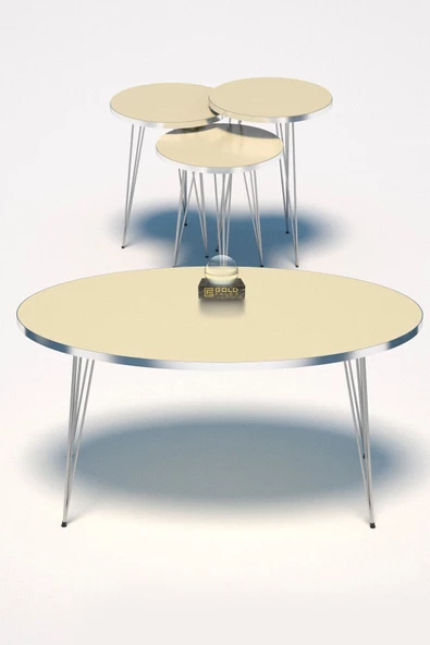 Zigon Sehpa Ve Orta Sehpa Elips Set Gümüş Krem Tel - Resim 3