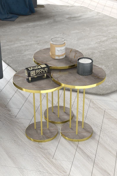 ORTA SEHPA VE ZİGON SEHPA TERRA SET GOLD GORDİON - Resim 2