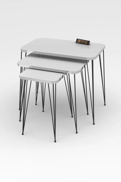 Zigon Sehpa Kr Ve Orta Sehpa Kr Set Gümüş Beyaz Tel Ayak Siyah - Resim 4