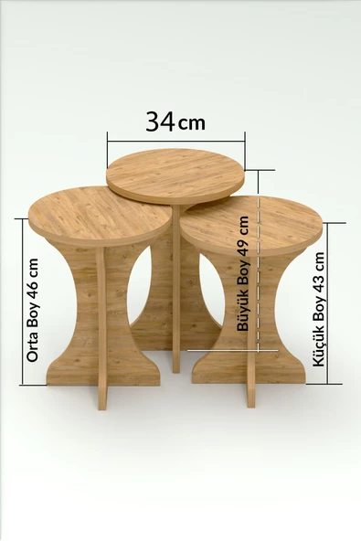 Orta sehpa ve Zigon Sehpa Mantar Set Atlantik çam - Resim 7