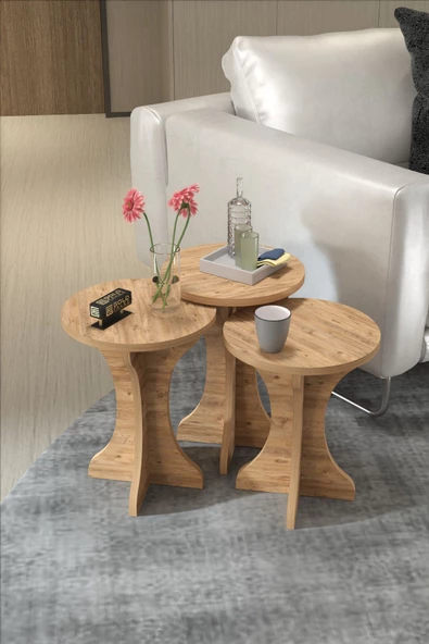 Orta sehpa ve Zigon Sehpa Mantar Set Atlantik çam - Resim 3