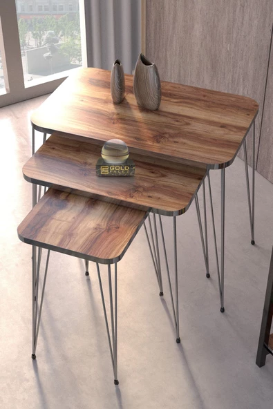 Zigon Sehpa Kr Ve Orta Sehpa Kr Set Gümüş Ceviz Tel - Resim 4