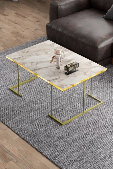 ORTA SEHPA VE ZİGON SEHPA SOLO SET GOLD EFES - Resim 2