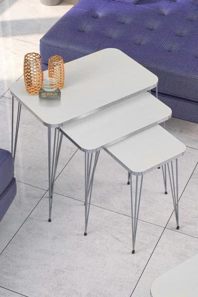 Zigon Sehpa Kr Ve Orta Sehpa Kr Set Gümüş Beyaz Tel - 2