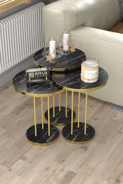 ORTA SEHPA VE ZİGON SEHPA TERRA SET GOLD BENDİR - Resim 3