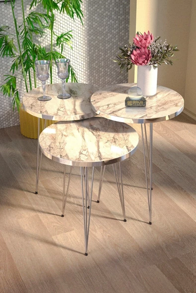 Zigon Sehpa Ve Orta Sehpa Elips Set Gümüş Efes Tel - Resim 2