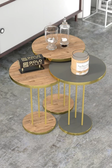 ORTA SEHPA VE ZİGON SEHPA TERRA SET GOLD ANTRASİT CEVİZ - Resim 4