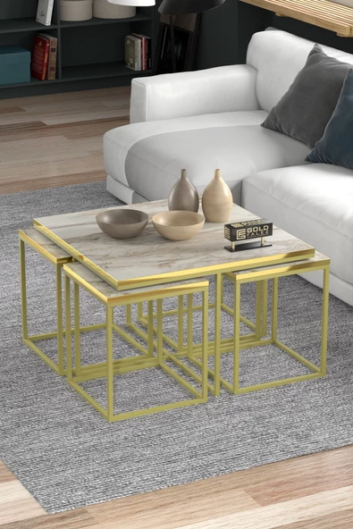 Orta Sehpa Ve Zigon Sehpa 5'li Lüx Set Altın Efes - Resim 6