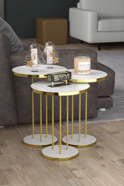ORTA SEHPA VE ZİGON SEHPA TERRA SET GOLD BEYAZ - 3