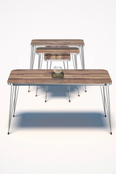 Zigon Sehpa Kr Ve Orta Sehpa Kr Set Gümüş Ceviz Tel - Resim 2