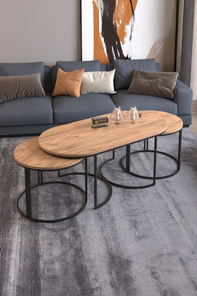 ORTA SEHPA ZİGON SEHPA YAN SEHPA 3 LÜ SET DOLUNAY ATLANTİK CEVİZ - Resim 6