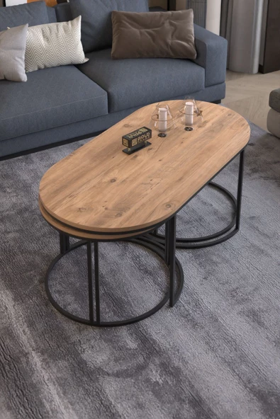 ORTA SEHPA ZİGON SEHPA YAN SEHPA 3 LÜ SET DOLUNAY ATLANTİK CEVİZ - Resim 5