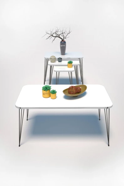 Zigon Sehpa Kr Ve Orta Sehpa Kr Set Siyah Ayak Beyaz Tel 1102 - Resim 5