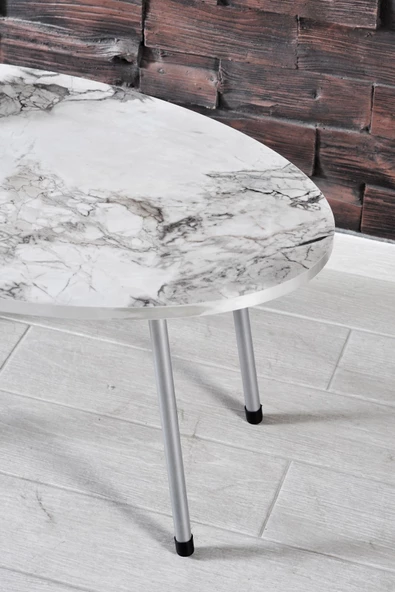 Zigon Sehpa ve Orta Sehpa Elips Gümüş Metal Ayak Gümüş Efes Set - Resim 2