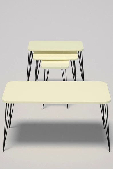 Zigon Sehpa Kr Ve Orta Sehpa Kr Set Siyah Ayak Krem Tel 1100 - Resim 5