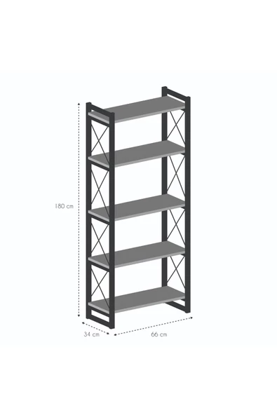 Kitaplık 5 Raflı Ceviz 180 Cm - 3