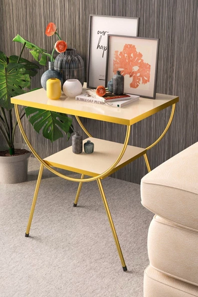 Yan Sehpa Komodin Metal Ayak Gold Krem Tv Ünitesi Yanında Kullanıma Uygun Fırsat Ürünü - 2