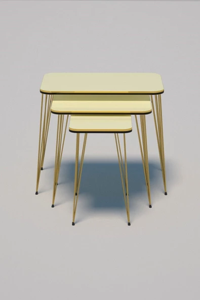 Zigon Sehpa Kr Ve Orta Sehpa Kr Set Çift Gold Krem Tel 1114 - Resim 4