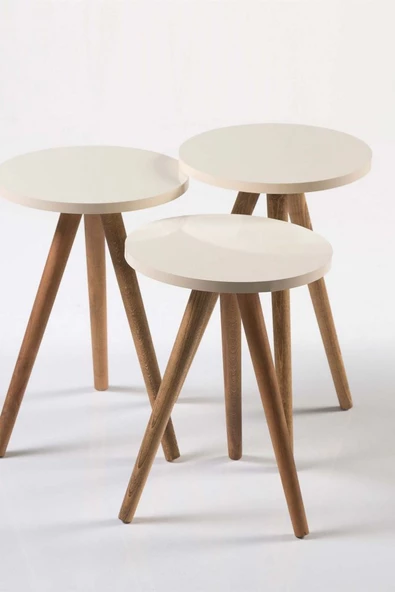 Zigon Sehpa Ve Orta Sehpa Set Ahşap Kr Torna Krem - 3