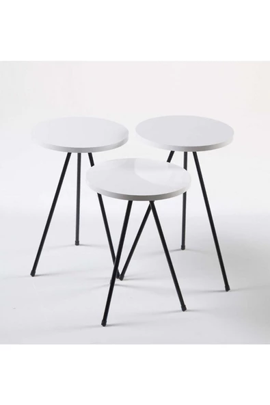 Zigon Sehpa Ve Orta Sehpa Set Kr Metal Beyaz - Resim 3