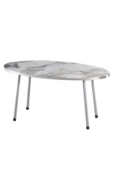 Zigon Sehpa ve Orta Sehpa Elips Gümüş Metal Ayak Gümüş Efes Set - Resim 5