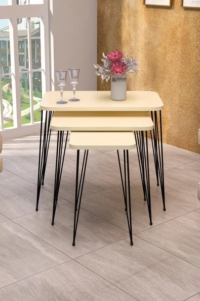 Zigon Sehpa Kr Ve Orta Sehpa Kr Set Siyah Ayak Krem Tel 1100 - Resim 3