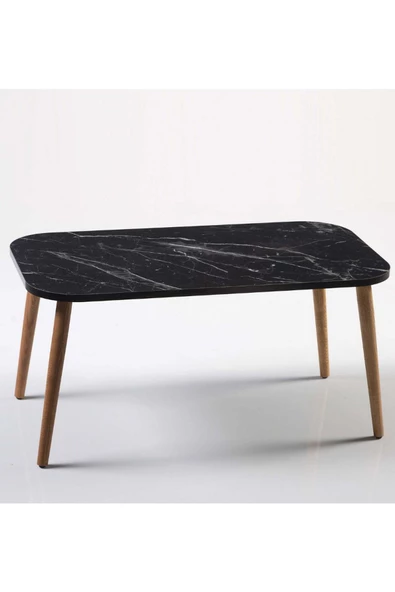 Zigon Sehpa Ve Orta Sehpa Set Ahşap Kr Torna Siyah Mermer Desen - Resim 2