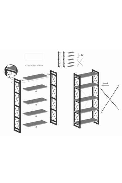 Kitaplık 5 Raflı Beyaz 180 Cm - 3