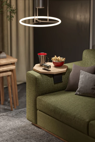 Yan Sehpa Ayarlanabilir Tepsi Dekoratif Modern Tepsi SEKİZGEN Ceviz - Resim 2