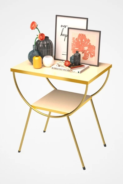 Yan Sehpa Komodin Metal Ayak Gold Krem Tv Ünitesi Yanında Kullanıma Uygun Fırsat Ürünü - 3