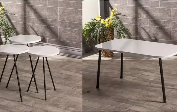 Zigon Sehpa Ve Orta Sehpa Set Kr Metal Beyaz ürün görseli 1