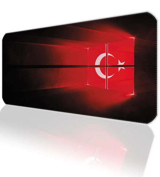 70x30 Türk Bayrağı ilyuka MP017030 Büyük Boy XL Gaming Mousepad Dikişli Kenar Kaymaz Taban 70x30cm