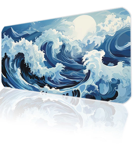 70x30 Ocean Storm ilyuka MP147030 Büyük Boy XL Gaming Mousepad Dikişli Kenar Kaymaz Taban 70x30cm