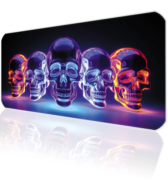 70x30 Bright Skull ilyuka MP207030 Büyük Boy XL Gaming Mousepad Dikişli Kenar Kaymaz Taban 70x30cm