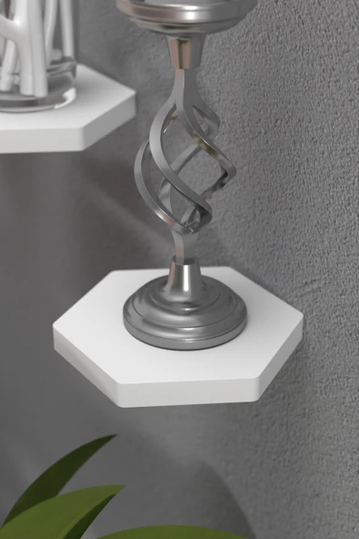 Duvar Rafı Dekoratif 3 Adet Çiçeklik Altıgen Beyaz - 2