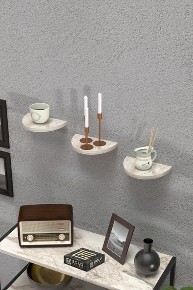 Duvar Rafı Dekoratif 3 Adet Çiçeklik Oval Efes - 2