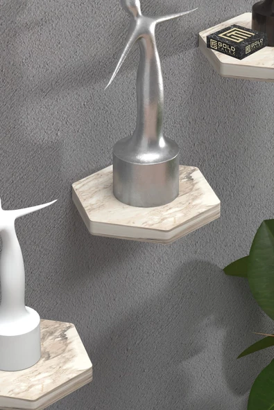 Duvar Rafı Dekoratif 3 Adet Çiçeklik Altıgen Efes - 3