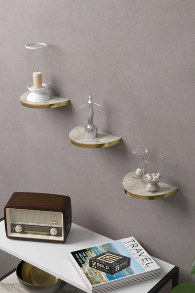 Duvar Rafı Dekoratif 3 Adet Çiçeklik Oval Altın Efes - 3