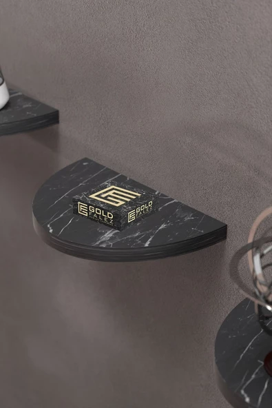 Duvar Rafı Dekoratif 3 Adet Çiçeklik Oval Siyah Mermer Desen - 2