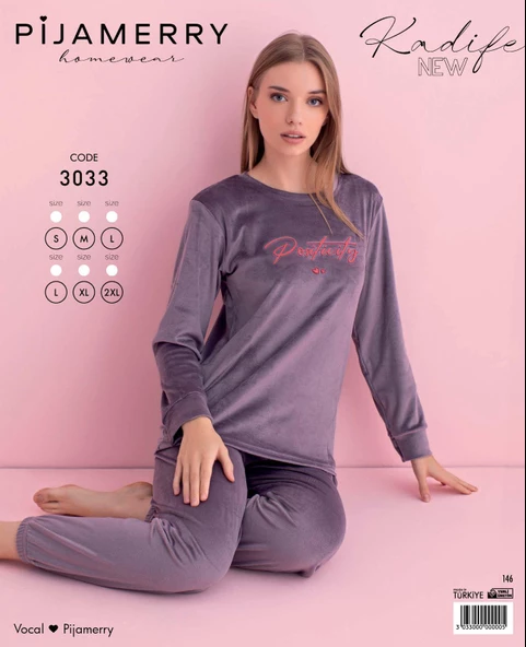 Pijamerry Kadın Kışlık Bisiklet Yaka Kadife Pijama Takımı 3033A - 1 Adet  M Açık Mor - Resim 3