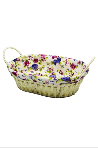 Renkli Bezli Oval Hasır Ekmek Sepeti -8821