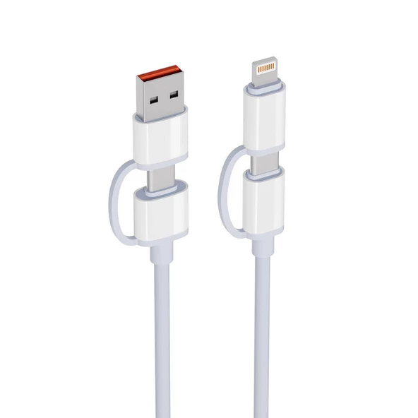 65W Deira 4 in1 Usb A+Type-C to Type-C+Lightning' Kablo 1m