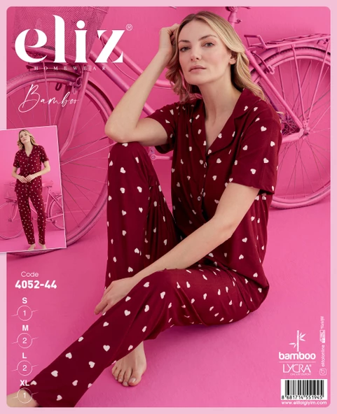ELİZ 4052-44 DESENLİ BAYAN BAMBU DÜĞMELİ PIJAMA TAKIM