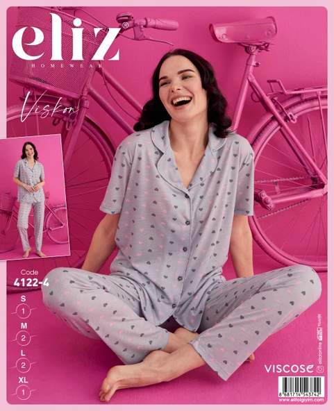ELİZ 4122-4 DESENLİ BAYAN VİSKON DÜĞMELİ PIJAMA TAKIM