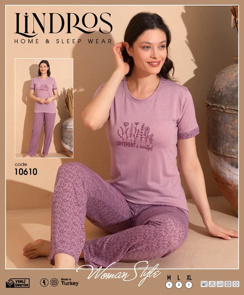 LİNDROS 10610 BAYAN KISA KOL PIJAMA TAKIMI