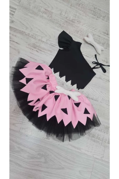 Taş Devri Pembe Çakıl Kostüm Etek Bluz Takım - 3
