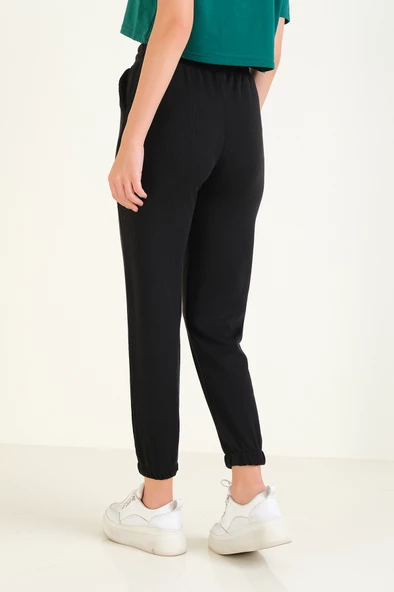 Kadın Şardonlu Paça Lastikli Eşofman Altı Siyah - 5